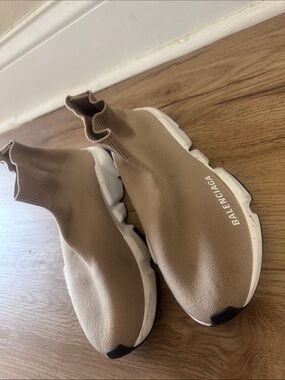Balenciaga Sock Runner Sneakers in Taupe and White